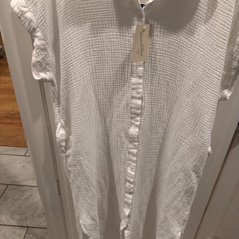 Universal Thread White Gingham Gauze Button Up Ruffle Dress Womens XL NWT